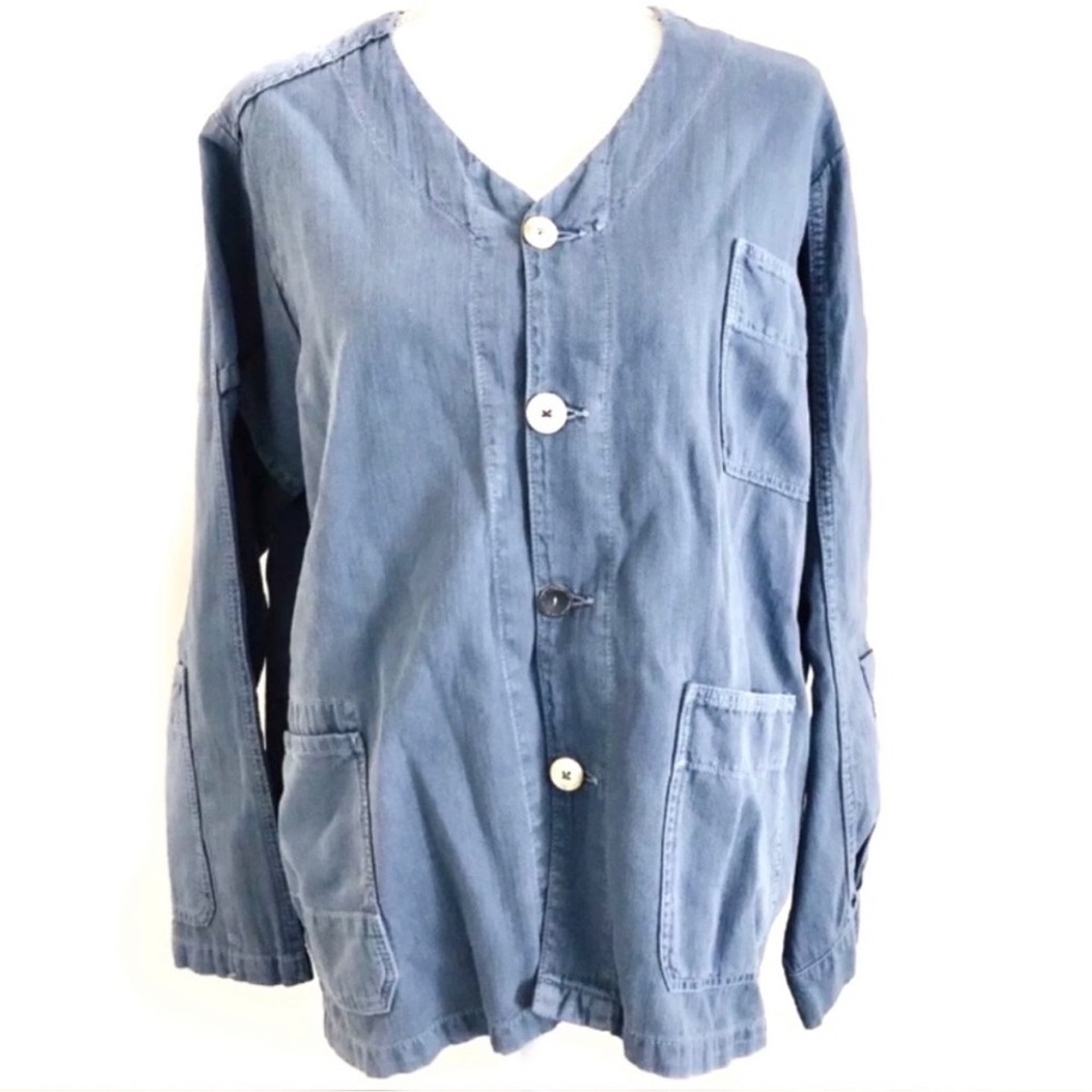Zara Woman Premium Denim Collection V Neck Long Sleeves Top Size Large - Picture 1 of 7